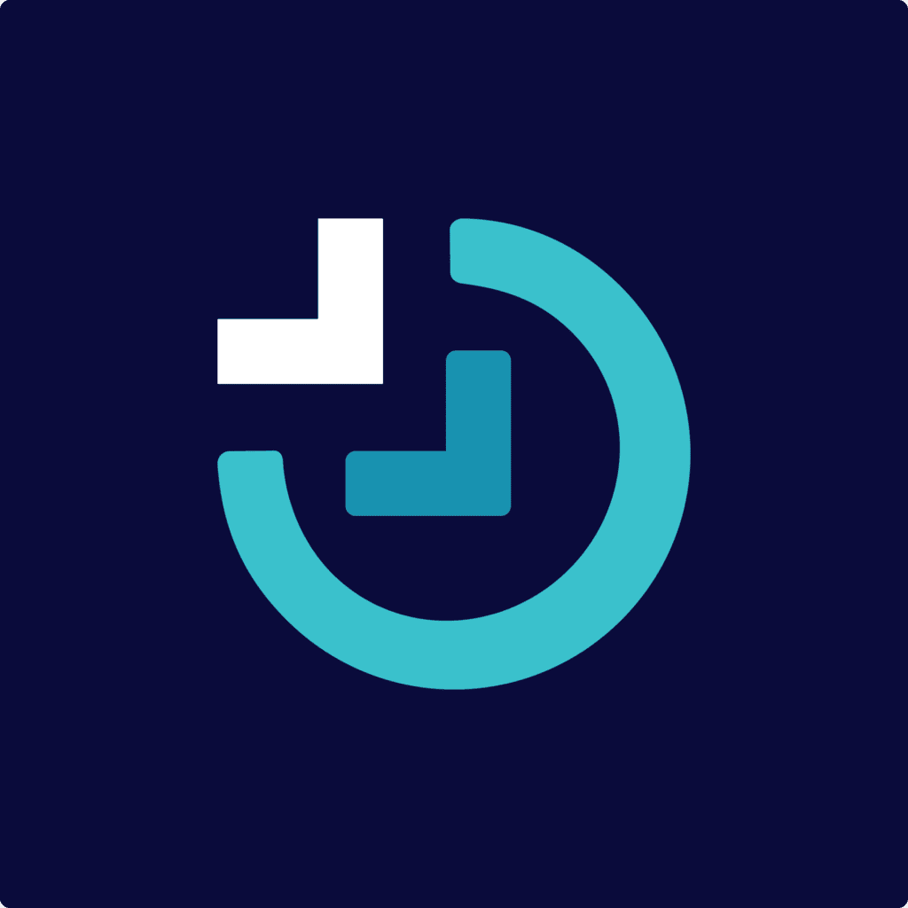 Stylized letter D logo for DeMonte Hospital, featuring overlapping blue and white geometric shapes on a dark blue background. Includes a white arrow in the top left corner and a blue arrow forming the bottom right curve, symbolizing advanced healthcare services and patient care.